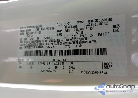 2022 Ford F-150 Xl z USA, uszkodzony, nr VIN 1FTEX1EP0NKD83723